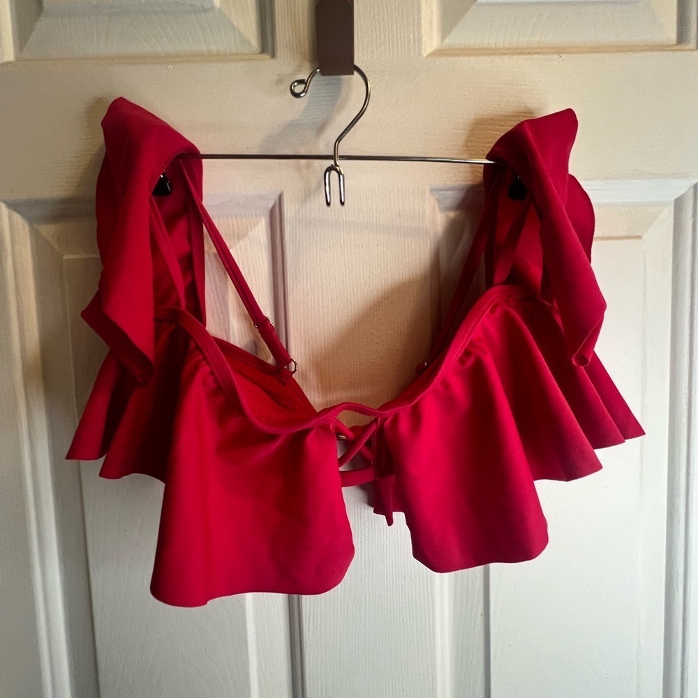 Pinkish Red Ruffled Bikini Top